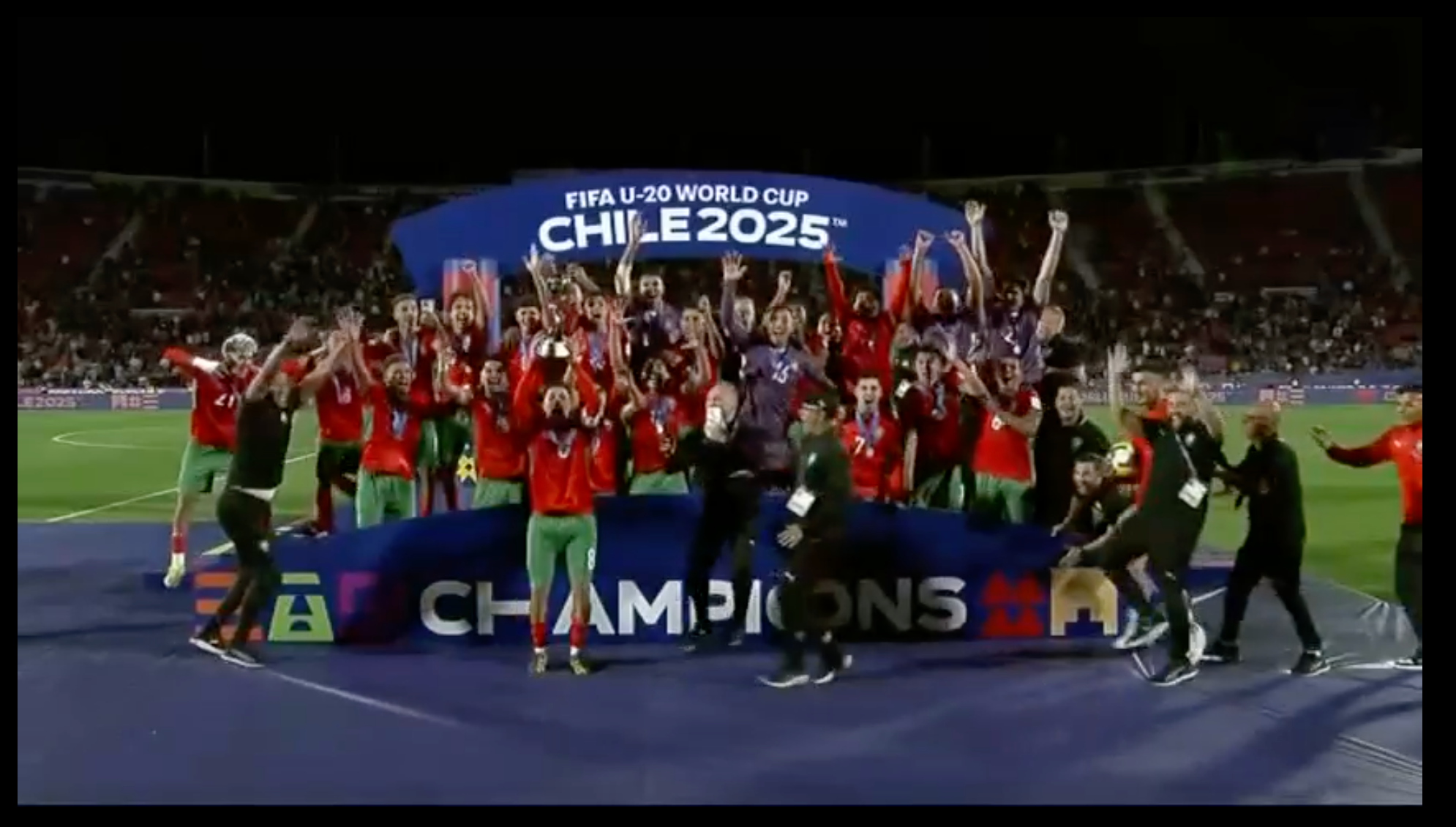 Atlas Cubs lifting the U-20 World Cup trophy in Santiago